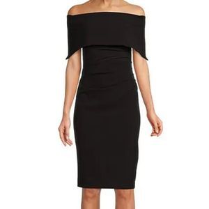 Vince Camuto Black Off The Shoulder Ruched Waist Sheath Dress Size 4